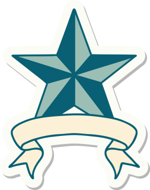 Bir insan tarafından çizilmiş bir yıldızın pankartına sahip dövme stili.