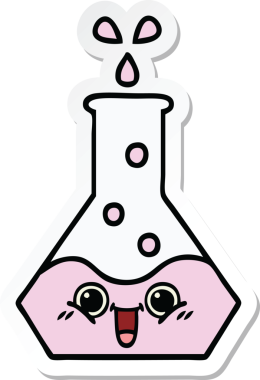 Bir insan tarafından çizilmiş sevimli bir karikatür bilim şişesinin etiketi.