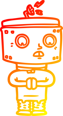 Bir insan tarafından çizilen çizgi film robotunun sıcak çizgi çizimi