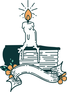 Dövme stili mumlu parşömen bir insan tarafından çizilmiş kitap üzerinde eriyor.