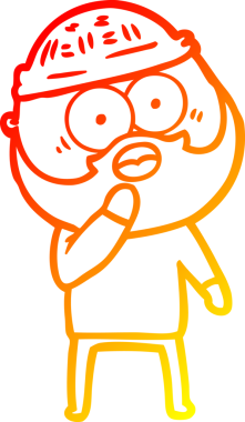 Bir insan tarafından çizilmiş, şok olmuş sakallı bir adamın sıcak çizgi çizimi.