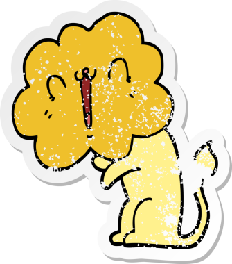 Bir insan tarafından çizilmiş şirin bir aslanın sıkıntılı çıkartması.