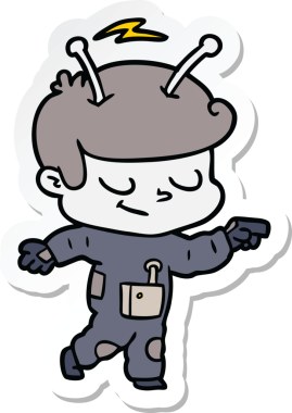 Bir insan tarafından çizilmiş dost canlısı bir uzay adamının çıkartması.