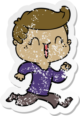 Bir insan tarafından çizilmiş gülen bir çizgi film karakterinin sıkıntılı çıkartması.