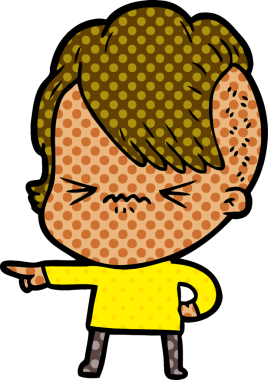 Çizgi film, bir insan tarafından çizilmiş sinirli hippi kız.