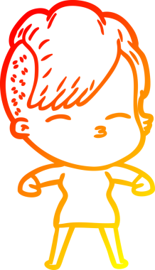 Bir insan tarafından çizilmiş çizgi film karakteri şaşı bir kızın sıcak çizgi çizimi