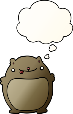 Düşünce baloncuğu olan şişman ayı çizgi film karakteri bir insan tarafından çizilmiş.