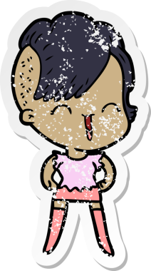 Bir insan tarafından çizilmiş mutlu bir hippi kızın sıkıntılı çıkartması.