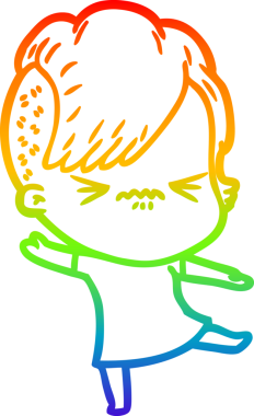 Gökkuşağı gradyan çizgi çizimi Bir insan tarafından çizilmiş sinirli hippi kız