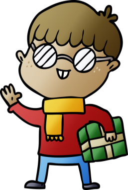 Bir insan tarafından çizilmiş gözlük takan çizgi film çocuğu.