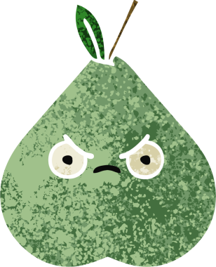 Bir insan tarafından çizilmiş yeşil bir armutun retro çizim tarzı karikatürü