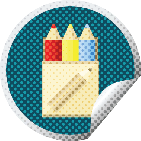 Bir insan tarafından çizilmiş renkli kalem paketi grafik vektör çizim dairesel etiketi