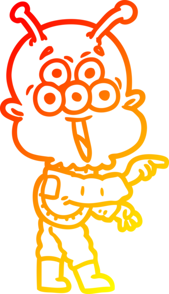 Bir insan tarafından çizilmiş mutlu çizgi film uzaylısının sıcak çizgi çizimi