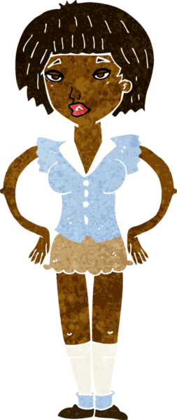 Bir insan tarafından çizilmiş kalçaları olan çizgi film kadını.