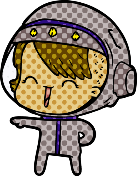 Bir insan tarafından çizilmiş mutlu uzay kızı.