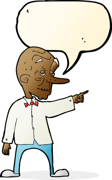 Bir insan tarafından çizilmiş bir konuşma balonuyla işaret eden yaşlı adam çizgi filmi.