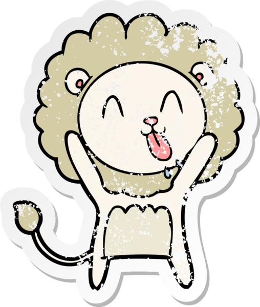 Bir insan tarafından çizilmiş mutlu çizgi film aslanının sıkıntılı çıkartması.