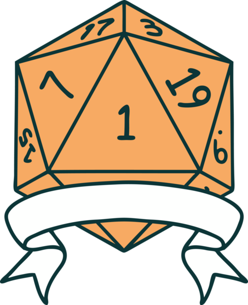 Retro Dövme Biçimi Doğal Bir d20 zar bir insan tarafından çizildi