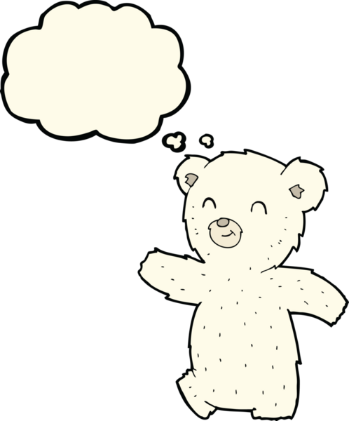 Bir insan tarafından çizilmiş düşünce baloncuklu şirin kutup ayısı.