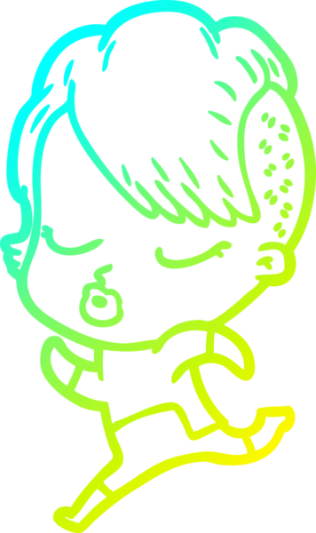 Bir insan tarafından çizilmiş soğuk gradyan çizgi film karakteri güzel hippi kız.