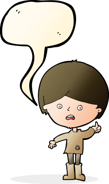 Bir insan tarafından çizilmiş konuşma balonu olan mutsuz bir çocuk.