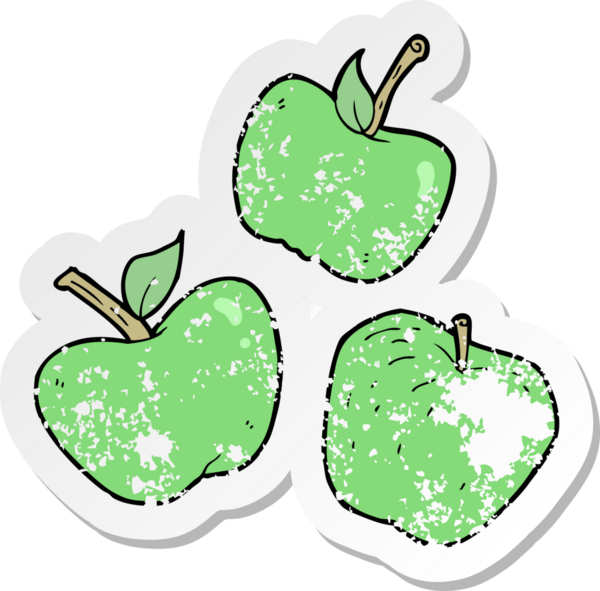 Bir insan tarafından çizilmiş sağlıklı elmaların retro sıkıntılı çıkartması.