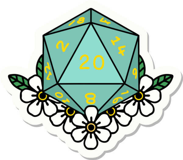 Bir insan tarafından çizilmiş 20 D20 zarının etiketi.