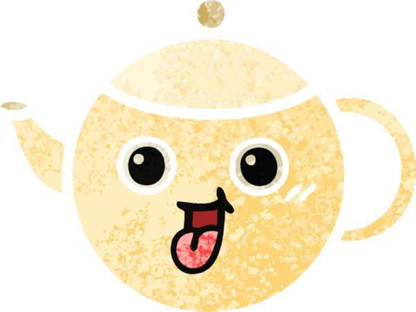 Bir insan tarafından çizilmiş çay demliğinin retro çizim tarzı karikatürü.