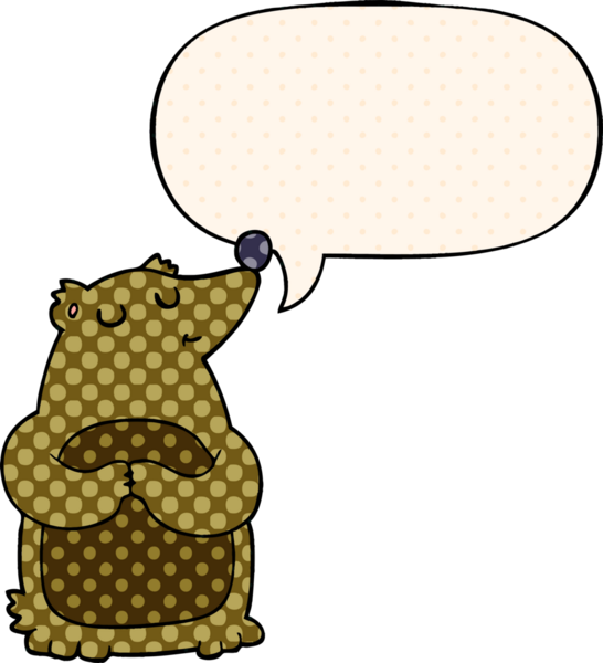 Bir insan tarafından çizilmiş çizgi roman tarzında konuşma balonu olan çizgi film ayısı.