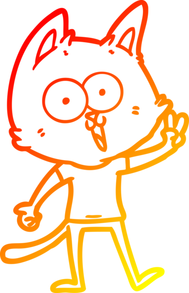 Bir insan tarafından çizilen barış işaretini veren komik bir çizgi film kedisinin sıcak çizgi çizimi