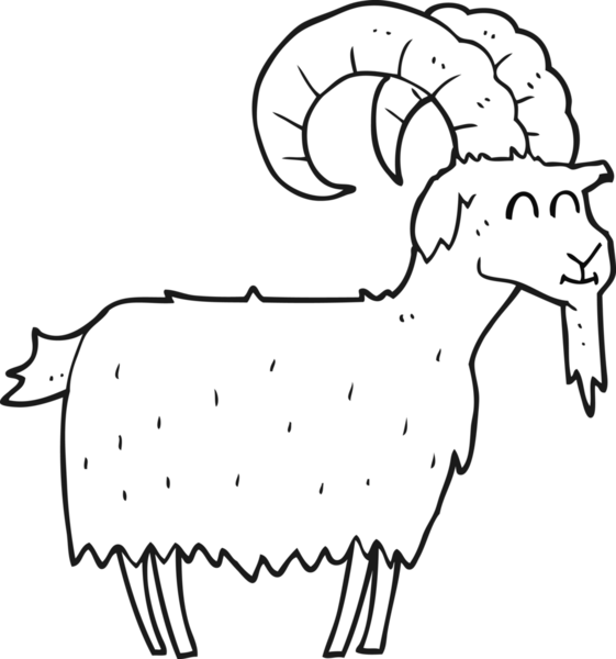 Bir insan tarafından çizilmiş siyah beyaz bir keçi.