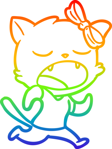 gökkuşağı gradyan çizgi çizimi bir insan tarafından çizilmiş esneyen kedi