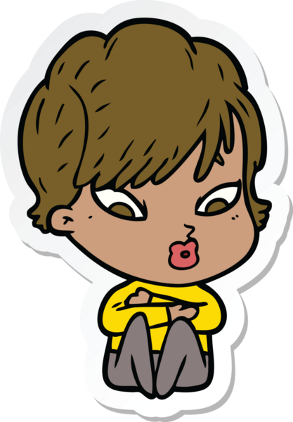 Bir insan tarafından çizilmiş bir karikatür kadının çıkartması.