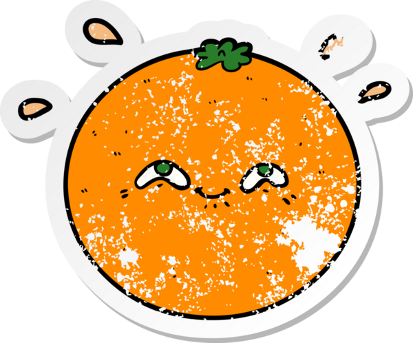 Bir insan tarafından çizilmiş portakal renkli bir karikatür çıkartması.