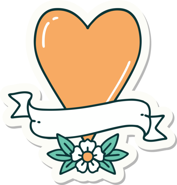 Bir insan tarafından çizilmiş geleneksel bir kalp ve bayrak stili dövme çıkartması.