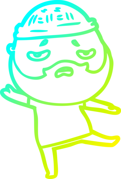 Bir insan tarafından çizilmiş sakallı, endişeli bir çizgi film çizimi.