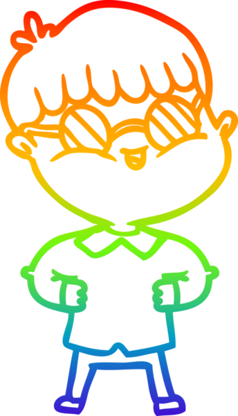 Bir insan tarafından çizilmiş gözlük takan çizgi film çocuğu çizimi.