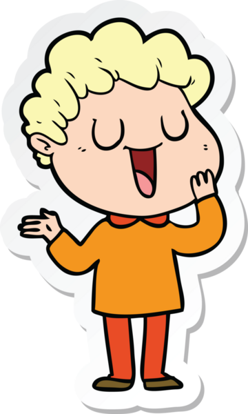 Bir insan tarafından çizilmiş, gülen bir karikatürcünün çıkartması.