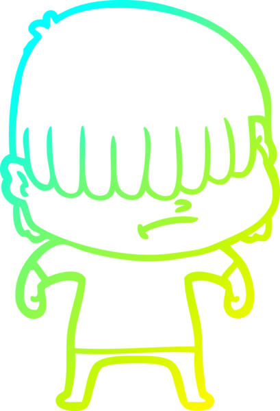 Bir insan tarafından çizilmiş dağınık saçlı bir çizgi film çocuğu çizimi.