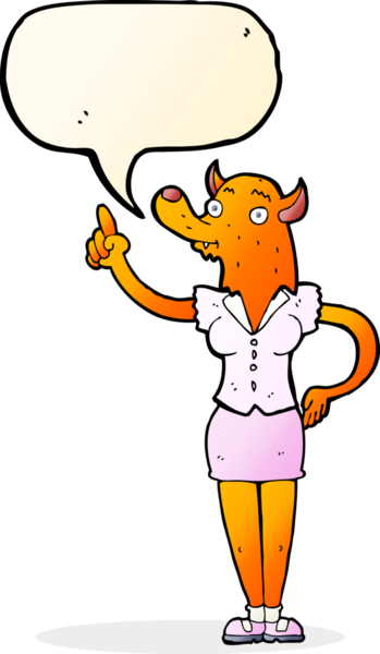 Bir insan tarafından çizilmiş konuşma balonlu tilki kadın.