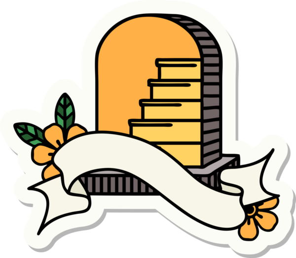 Bir insan tarafından çizilmiş mezar taşının pankartıyla dövme stili.