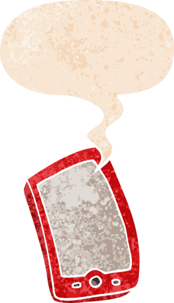 bir insan tarafından çizilmiş grunge ile konuşma balonu ile çizgi film cep telefonu sıkıntılı retro desen