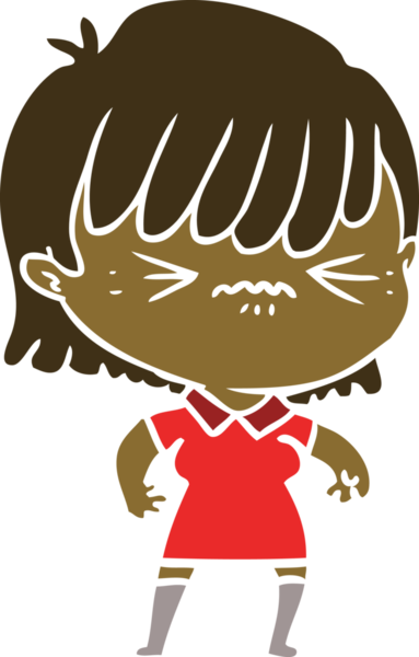 Bir insan tarafından çizilmiş düz renkli çizgi film kızı.