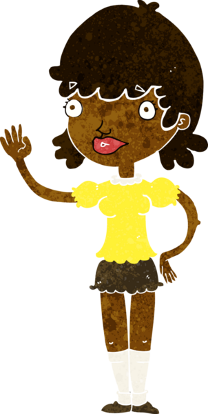 Bir insan tarafından çizilmiş, el sallayan bir kadın.