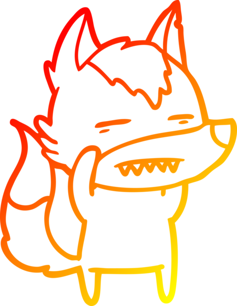 Bir insan tarafından çizilmiş dişleri gösteren çizgi bir kurdun sıcak çizgi çizimi