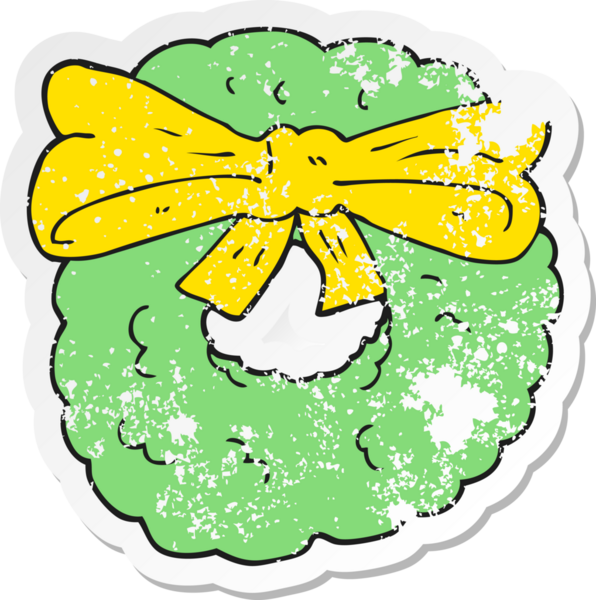 Bir insan tarafından çizilmiş bir karikatür Noel çelenginin gerilimli retro yapıştırması.