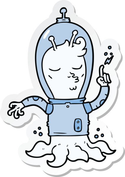 Bir insan tarafından çizilmiş uzaylı çizgi filminin çıkartması.