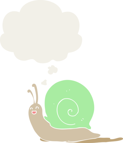 insan tarafından çizilmiş, düşünce baloncuklu çizgi film salyangozu.