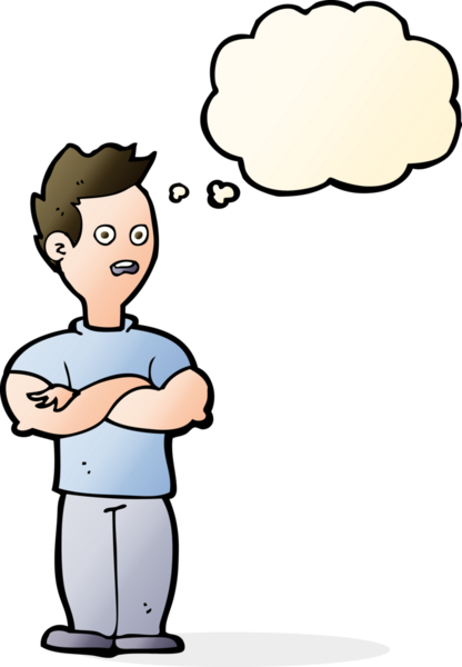 Bir insan tarafından çizilmiş düşünce balonlu çapraz kollu çizgi film adamı.