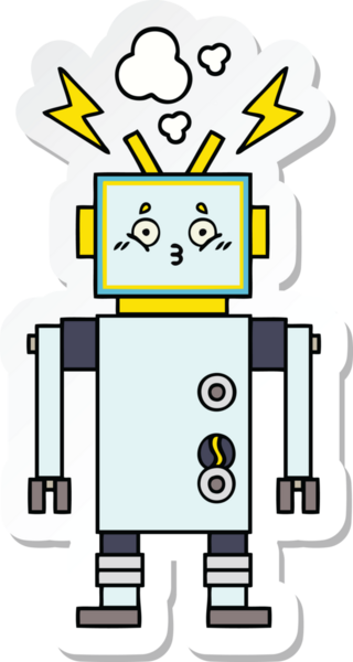 Bir insan tarafından çizilmiş şirin çizgi film robotunun çıkartması.